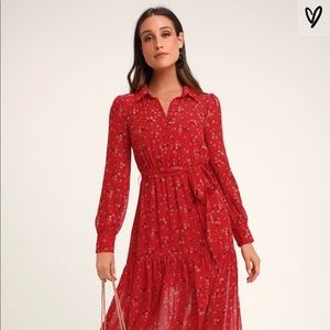 Lulus Floral Print Long Sleeve Midi Dress